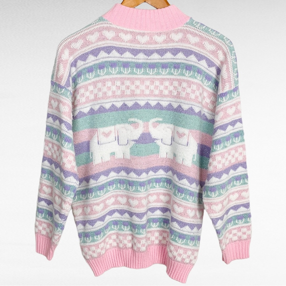 VINTAGE | 1980’s Private Eyes Fairy Kei Kawaii Pastel Elephant Pullover Sweater - Picture 7 of 8